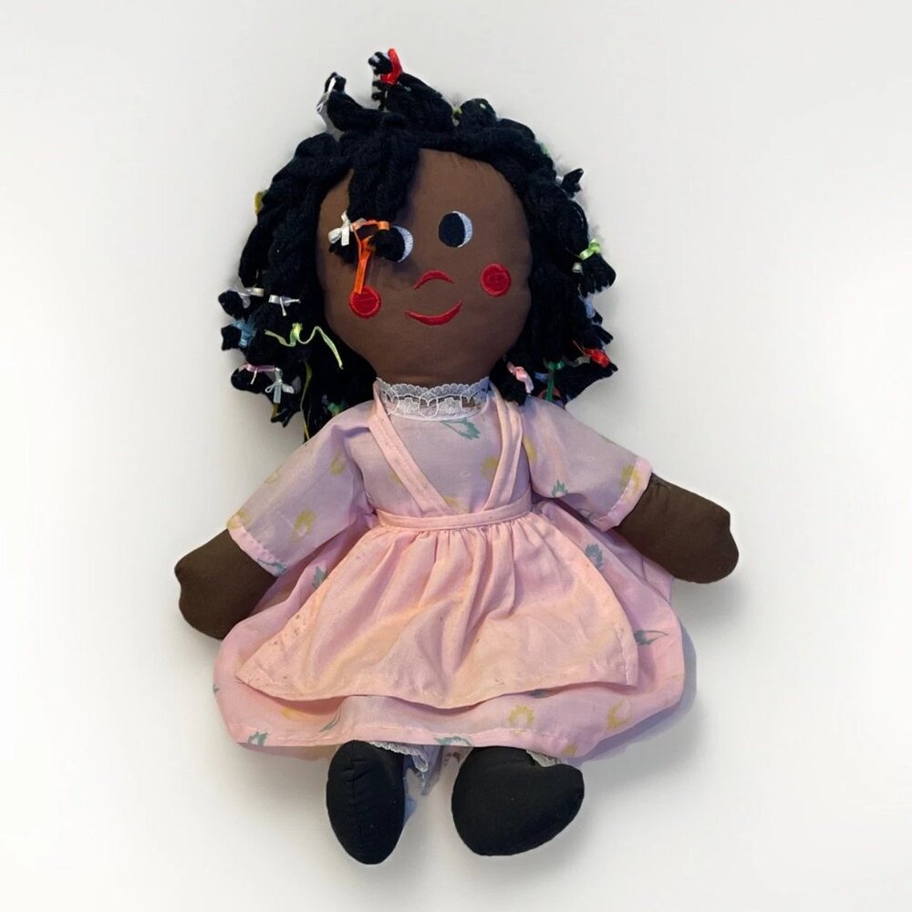 Vintage Traditional Gambina Black Rag Doll Braids 16 Inches Afro 1980's Stained
